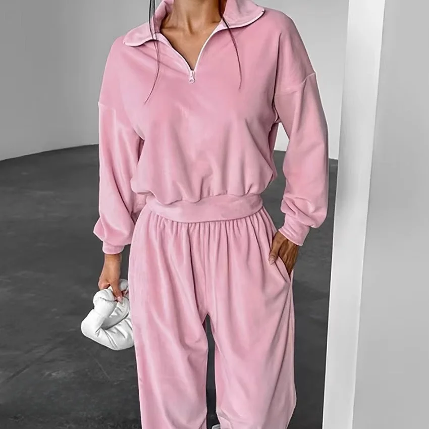 

Модный спортивный костюм: комплект из двух предметов – универсальный топ и длинные брюки с высокой талией, розовый, для повседневных тренировок