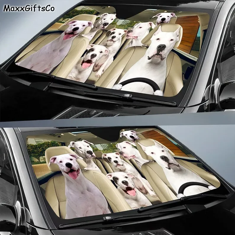 Dogo Argentino Sun Shade para carro, cão pára-brisa, cães família pára-sol, acessórios de decoração do carro, presente para o pai