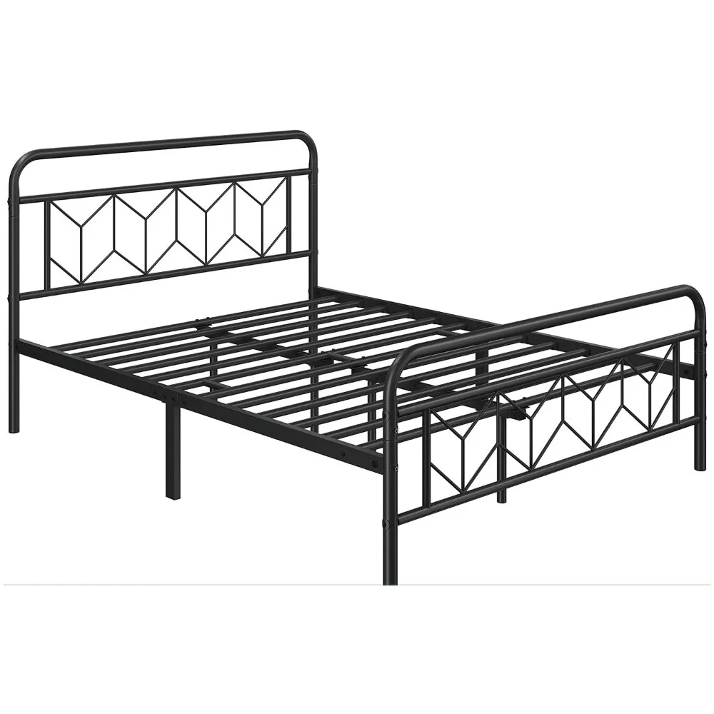 

Bed Frame, Metal Platform Bed Frame Mattress Foundation with Diamond Pattern Headboard/Footboard/Heavy Duty Steel Slat Support