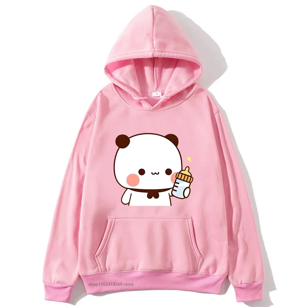 Bubu يهتم من Dudu - يعطي الحليب لسترات Dudu ذات القلنسوة للزوجين ملابس الرجال/النساء الباندا والبراوني الدب بلوفر علوي #2