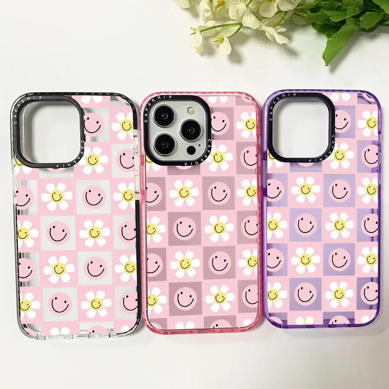 Ins Pink Smile Flower Phone Case For Iphone 11 14 15 Pro Max Silicone Soft Funda 12 13 Pro 7 8 Plus 7+ X XR XS Shockproof Cover