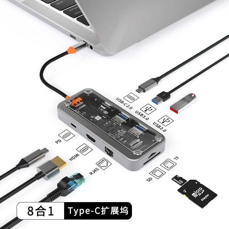 USB-C-Dockingstation mit HDMI-kompatiblem 4K@30Hz-Display, 5Gbps USB-C 3.0 HUB, 100W PD, SD/TF für MacBook Pro Air, iPad, PC – Detail 19
