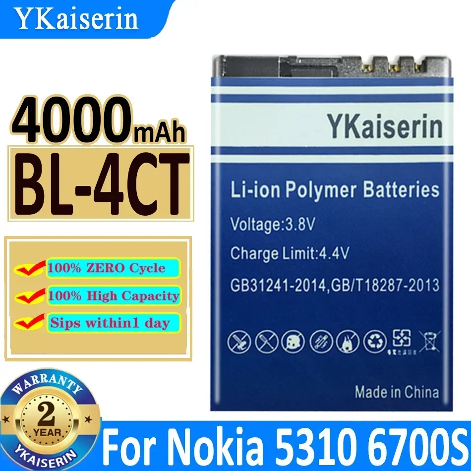 4000mAh YKaiserin Battery BL-4CT For Nokia 5310 6700S X3 X3-00 7230 7310C 5630 2720A 7210C 6600F Bateria