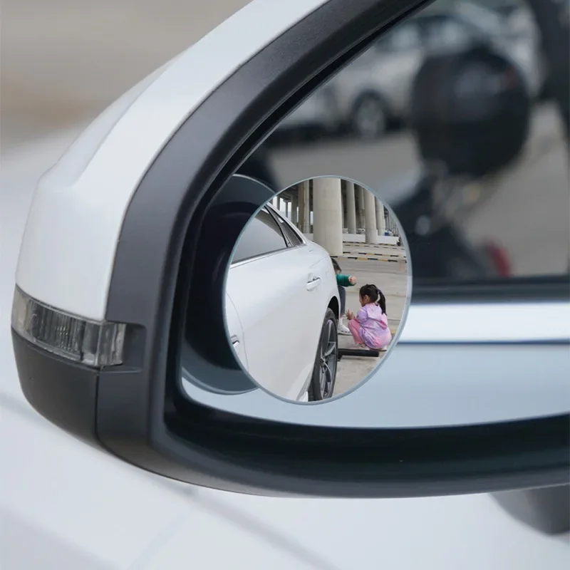 2Pcs Round Frame Convex Blind Spot Mirror Safety Driving Wide-angle 360 Degree Adjustable Clear Rearview Mirror Car Accessories