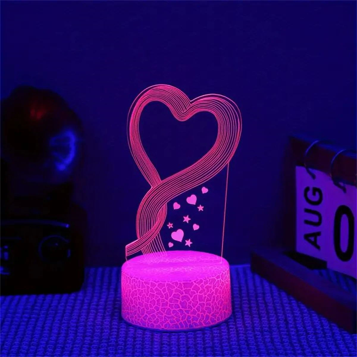 1pc  Flowing Light Heart  3D Night Light, 3D Optical Illusion Lamp With Touch, 7-Color Changing Ambient Light For Bedroom