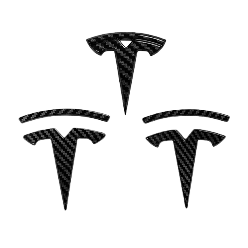 Image of ABS-Abdeckbares Frontlogo, Hecklogo, Lenkrad-Emblem für Tesla Model 3 Y, Carbonfaser-Etikett, Auto-Zubehör, Personalisierung