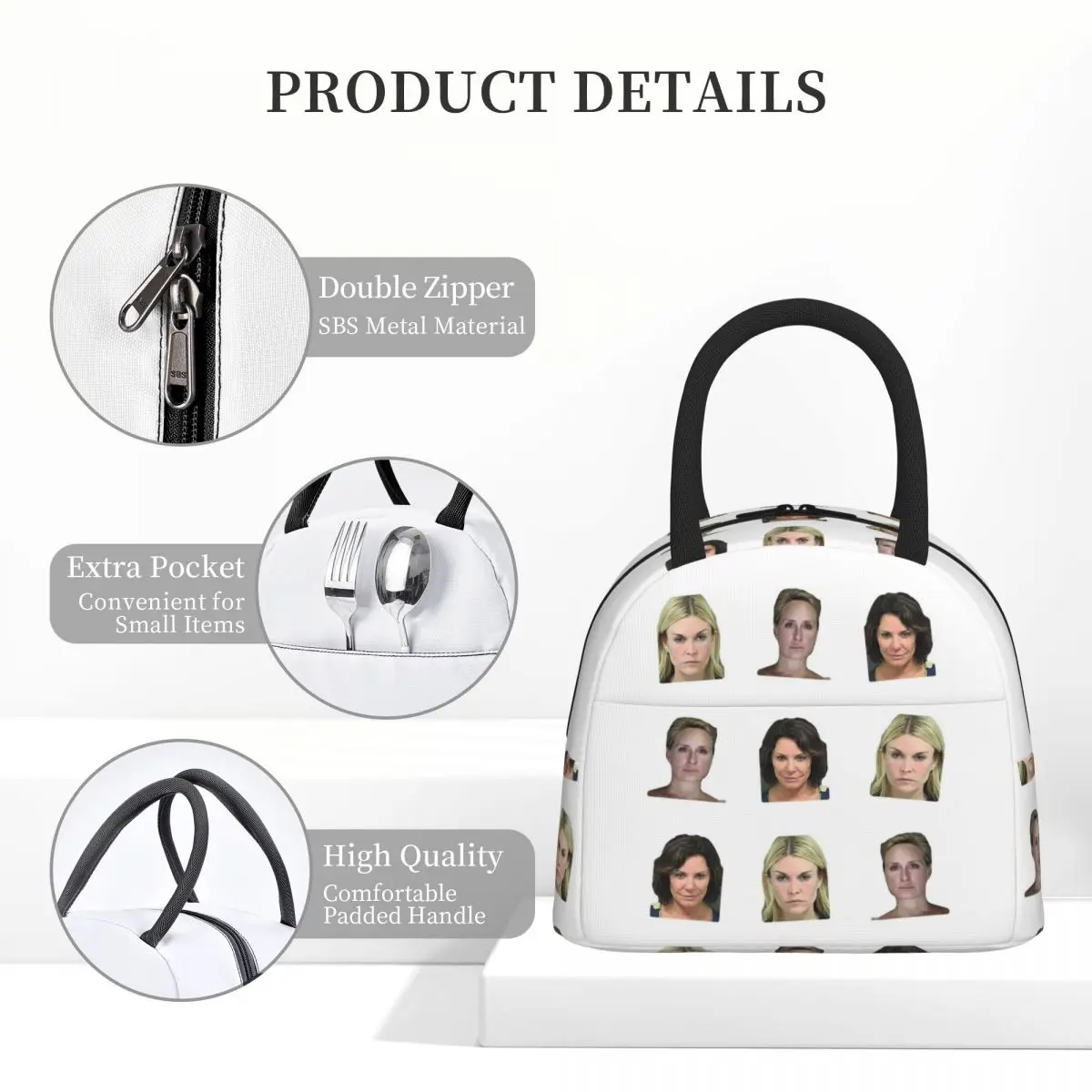 حقيبة غداء معزولة لربات البيوت في مدينة نيويورك من Mugshot للأطفال، صندوق طعام حراري مبرد للمدرسة، حاوية صناديق الغداء #4