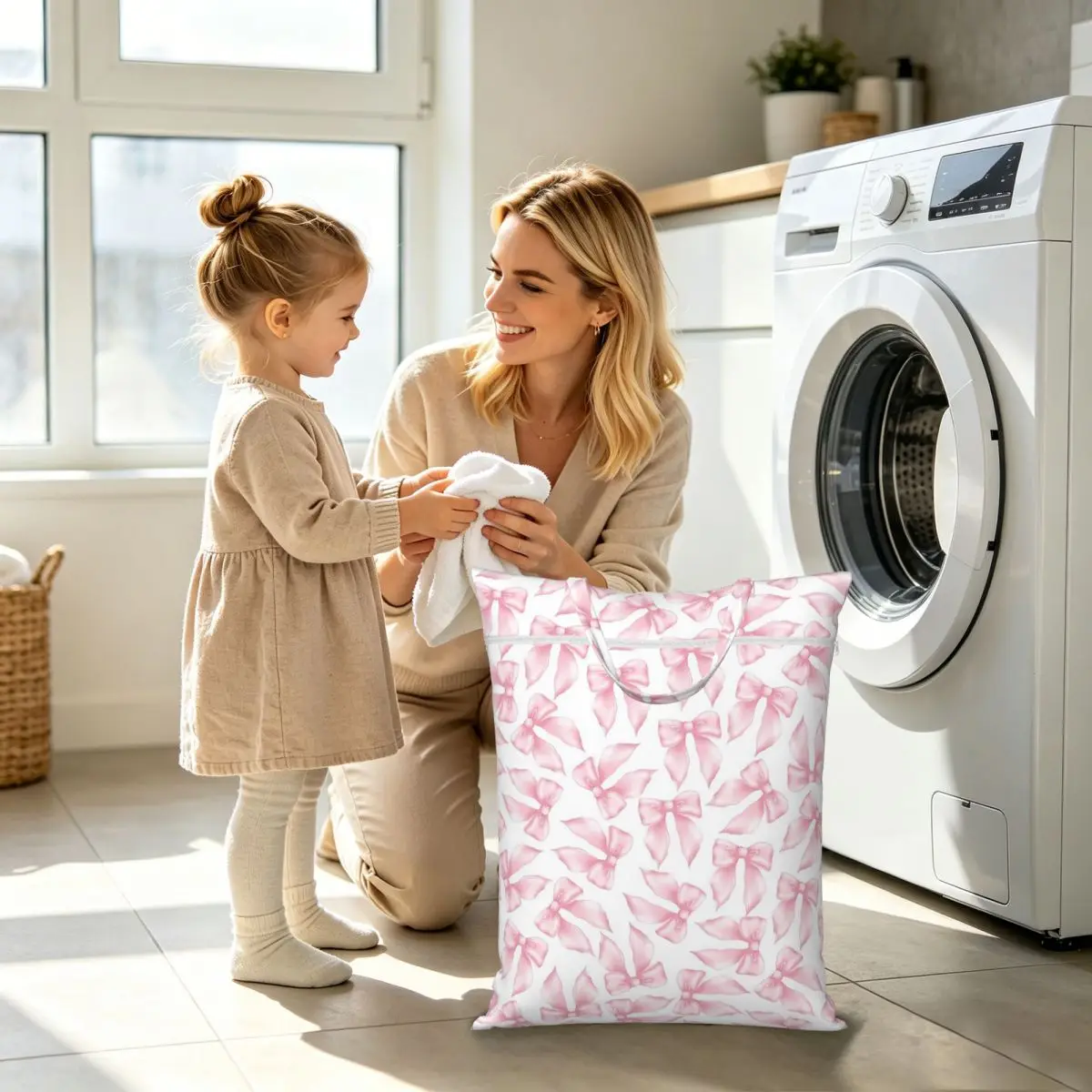Panier à linge pliable Cochuette Rose à motif nœud, organisateur de maison, panier de rangement pour le linge