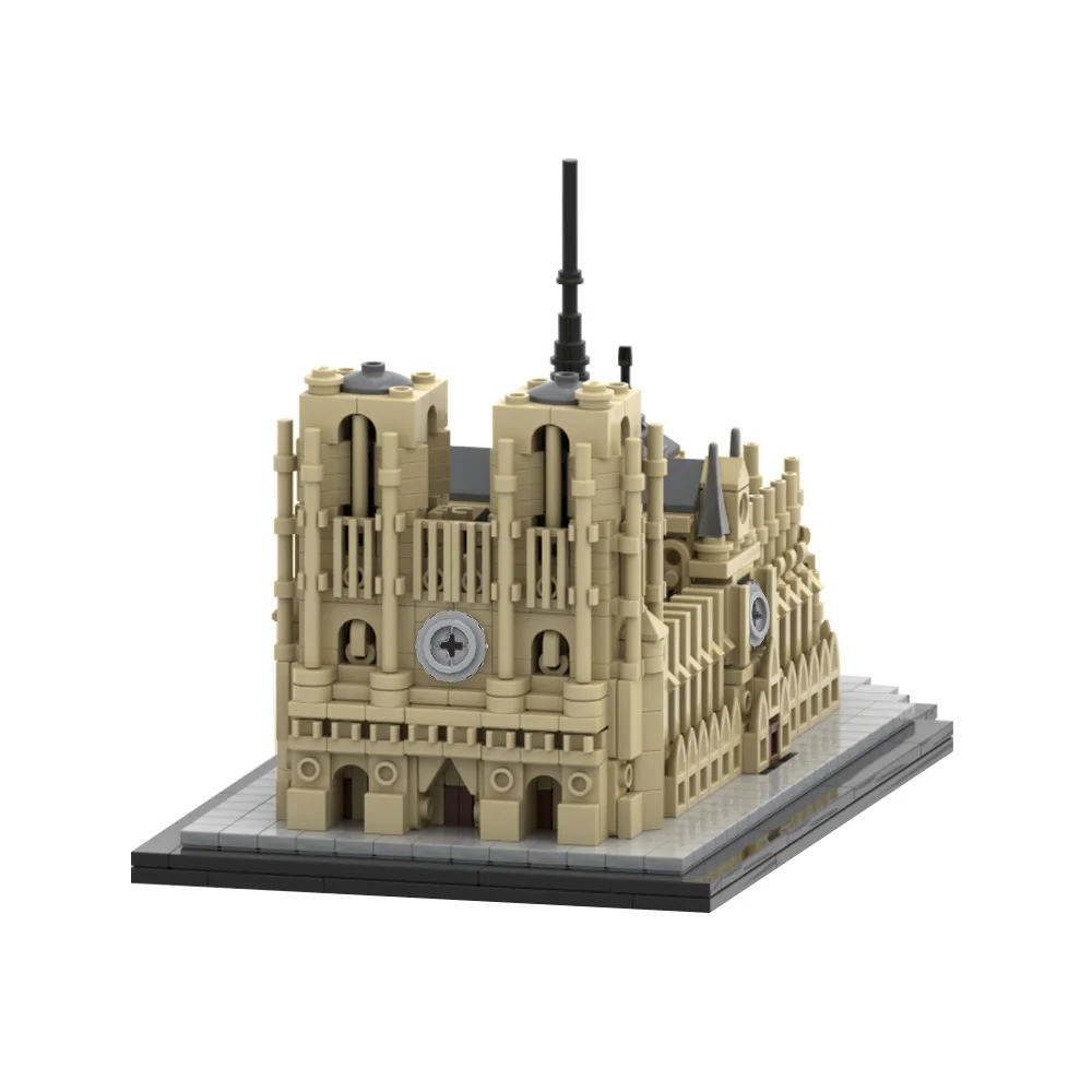 MOC-décennie s d'architecture d'église gothique, Notre Dame, France, Paris, briques emblématiques, modèle à l'échelle 1:800, construction de la ville, jouet de décoration médiévale