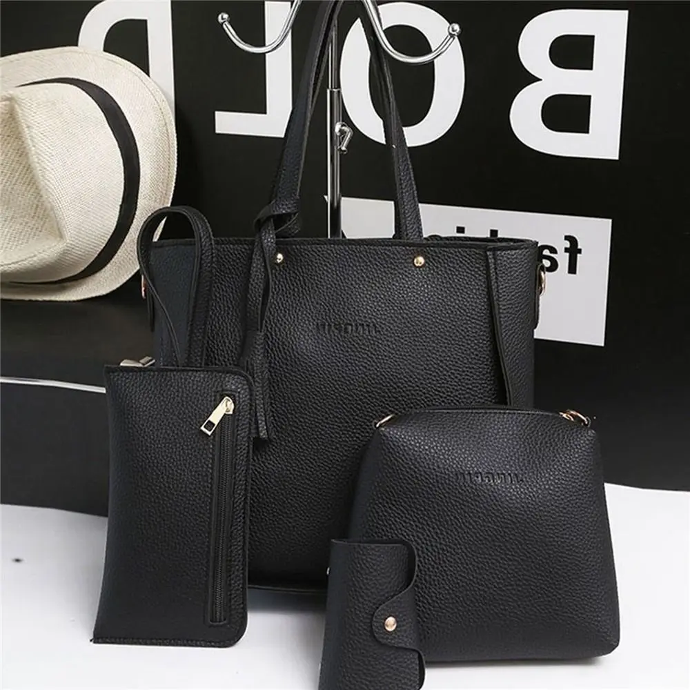 4-teiliges Set, modische Umhängetasche aus Leder mit hoher Kapazität, Geldbörse, Schultertasche, Handtasche – Detail 4
