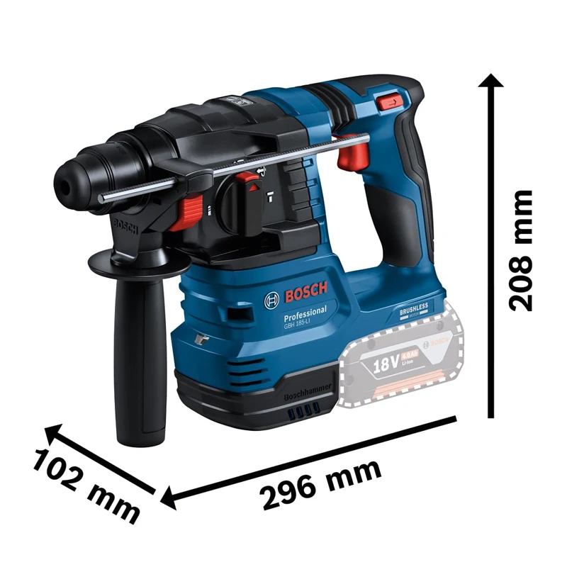 BOSCH GBH 185-LI Cordless Rotary Hammer SDS Plus 18V Brushless Decoration Chiseling Walls Opening Holes Power Tool Body Only