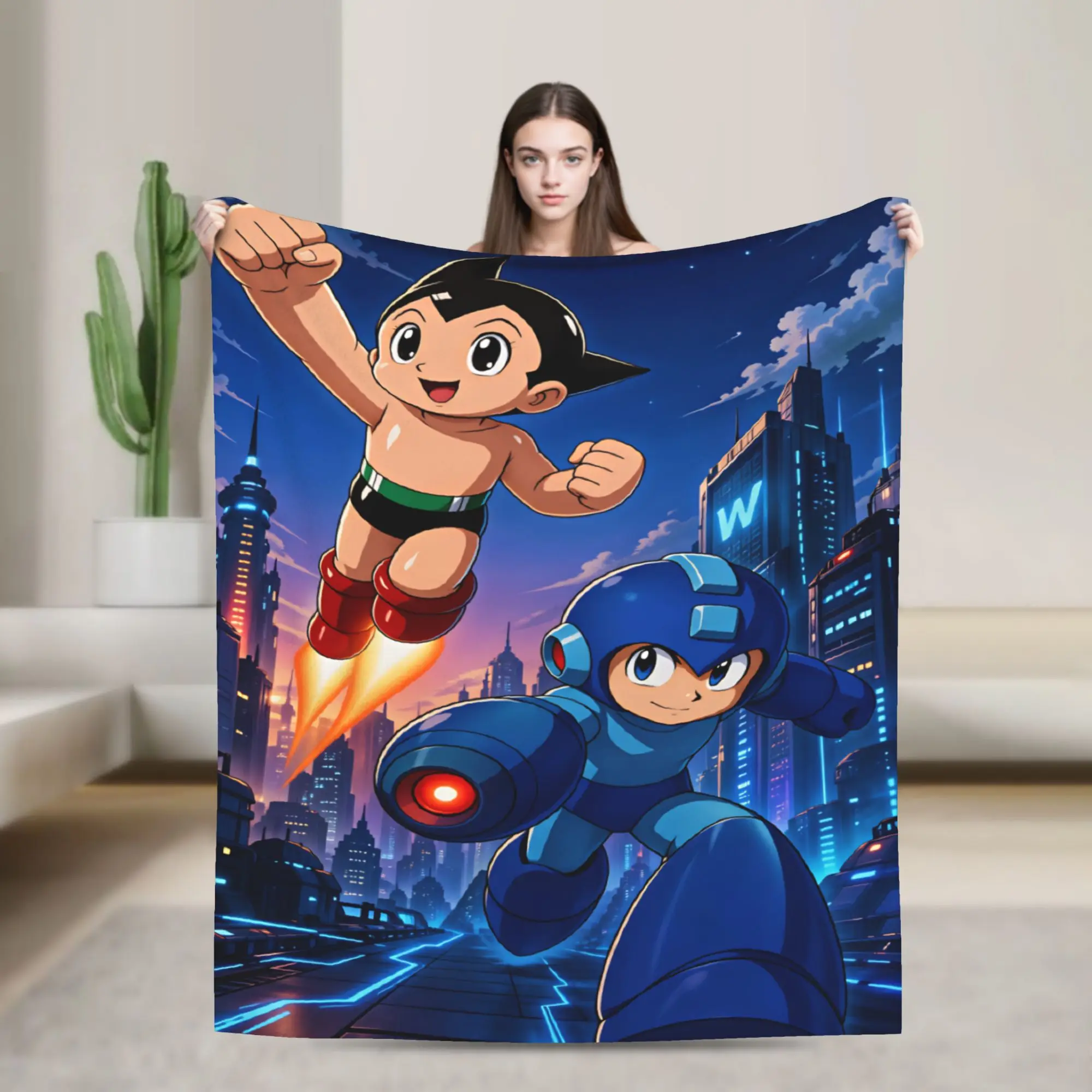Astro Cartoon Boy Blanket  Decorative Flannel Throw Blanket For Couch Chair Sofa Bed Warm Soft Design Quality Bedspread