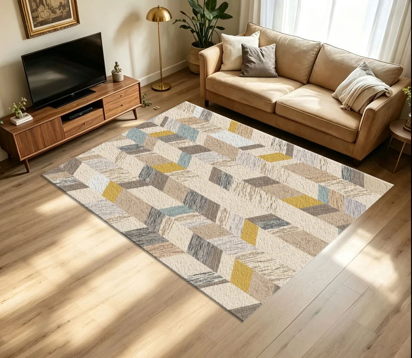 Multicolor Chevron Geometric Carpet Flooring Retro Large Area Rug for Bedroom Living Room Interior Decoration
