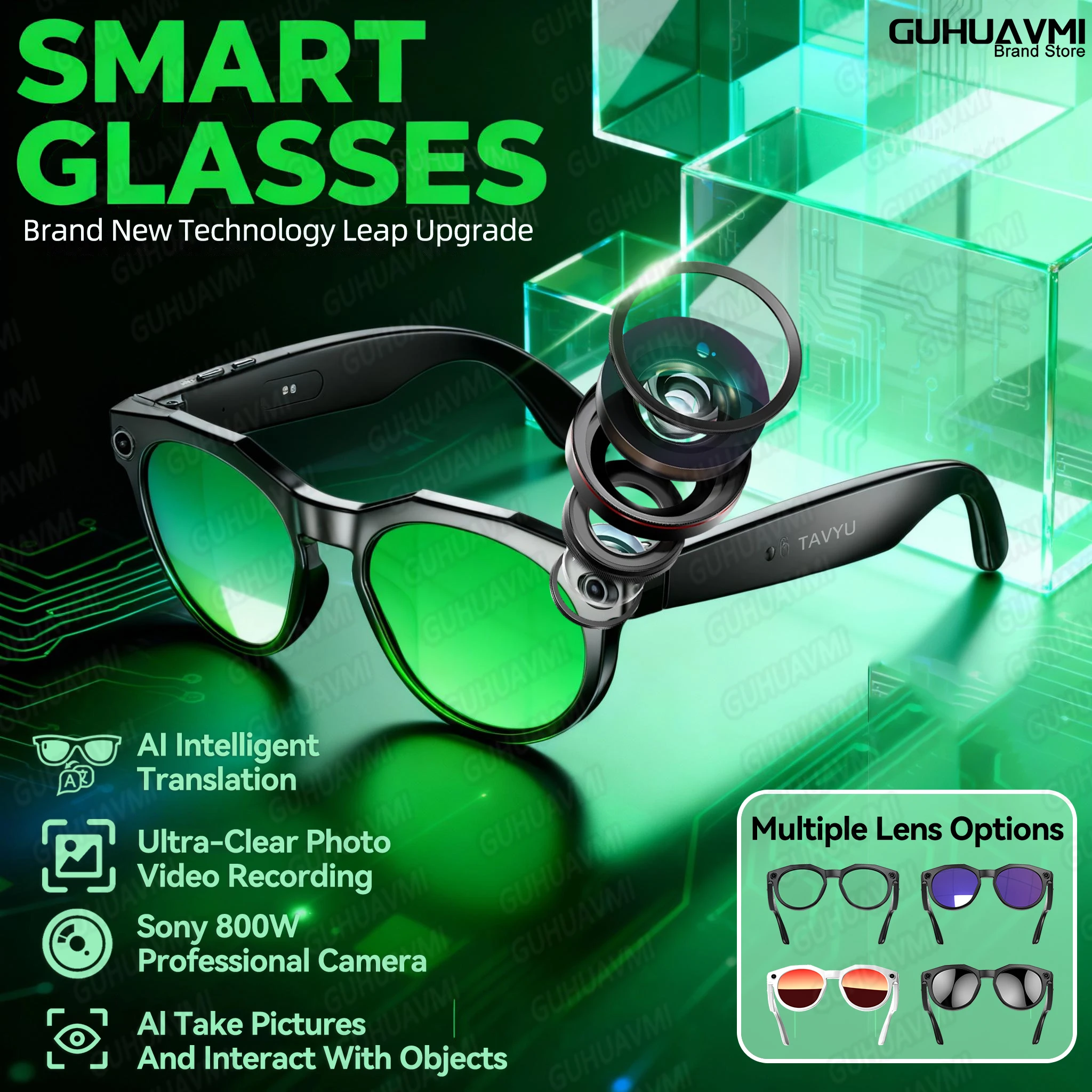 

2025 New Upgrade Smart Glasses With Camera Video Recording AI Photo Recognition Bluetooth Call Translation Voice Sunglasses Man