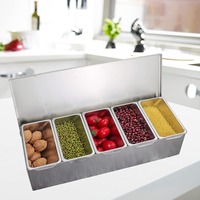 5 Grids Stainless Steel Grills Ingredient Box Fruit Spice Barbecue Container for Home Restaurants Kitchen Storage Tool