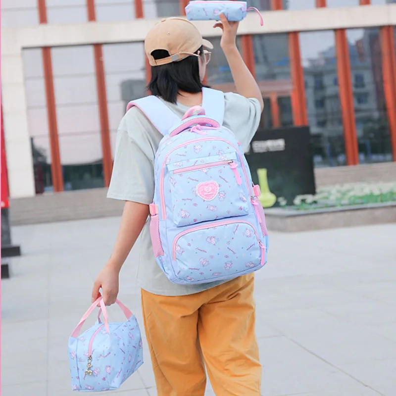 Niedliche bedruckte Schulrucksäcke für Kinder, Teenager, Mädchen, leichte Grundschultaschen für Kinder, Lunchtasche und Federmäppchen-Set