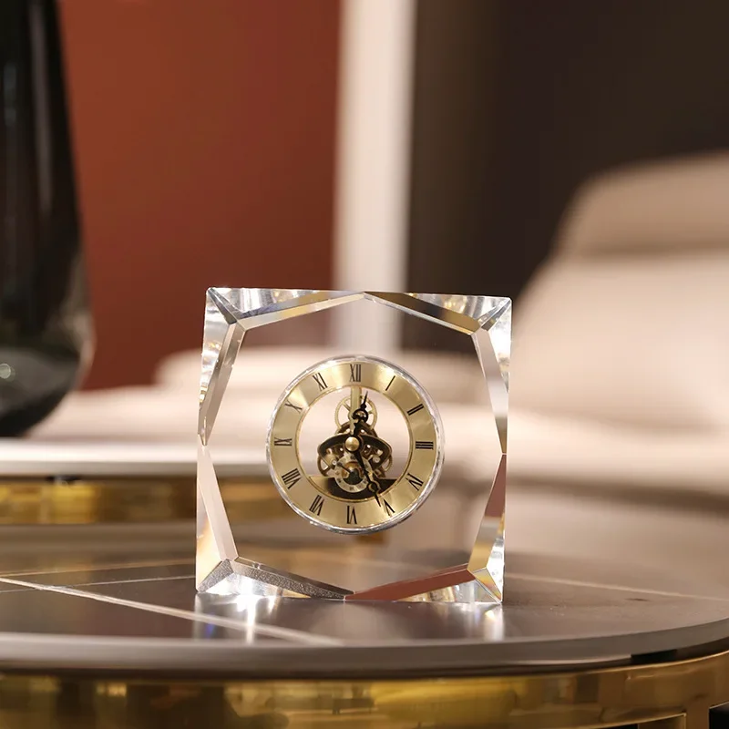 

Aesthetic Crystal Modern Home Desk Clocks Battery Living Room Fashion Table Clock Luxury Room Decoration Accessories Design