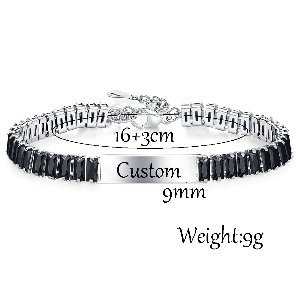 Fashion Stainless Steel Couple Bracelet 9mm Smooth Laser Engraved Logo Couple Set Zircon Bracelet for Women Jewelry Accessories