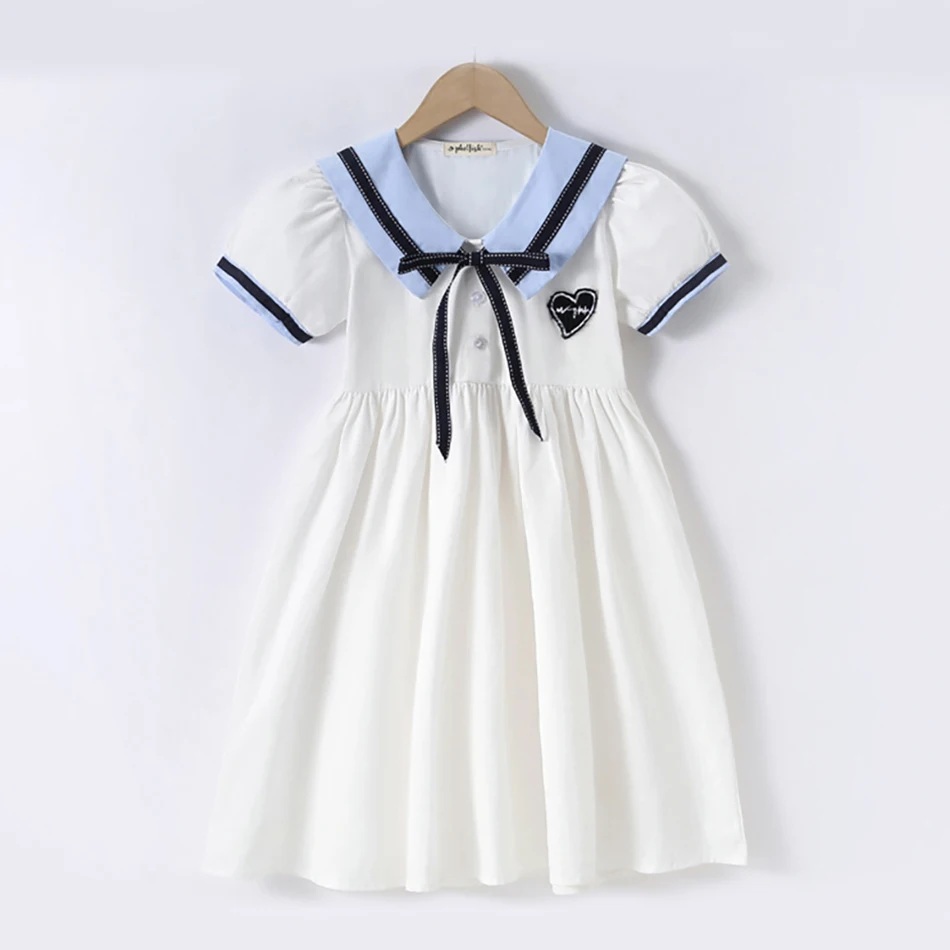 

Elegant White Cotton Mid Size Girls Summer Casual Dresses with White Collar Versatile Choice for Warm Weather and Leisure Events
