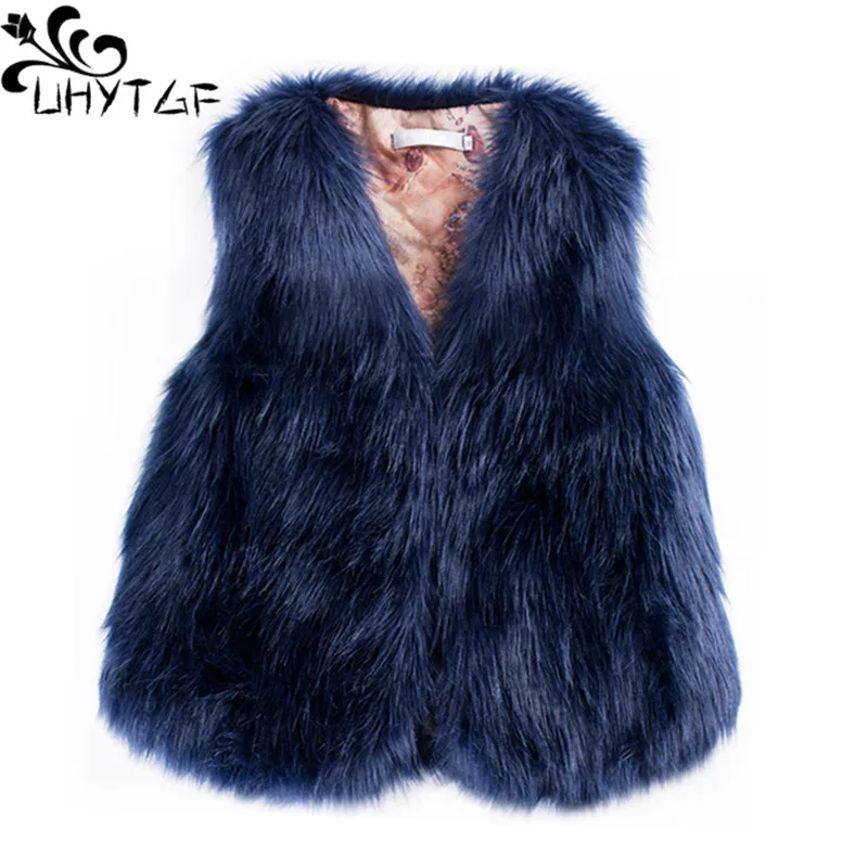 Winter Imitation Fox Fur Vest Women\'s Solid Color V-Neck Sleeveless Women\'s Jacket Casual Warm Fluffy Fur Waistcoat Female 2763