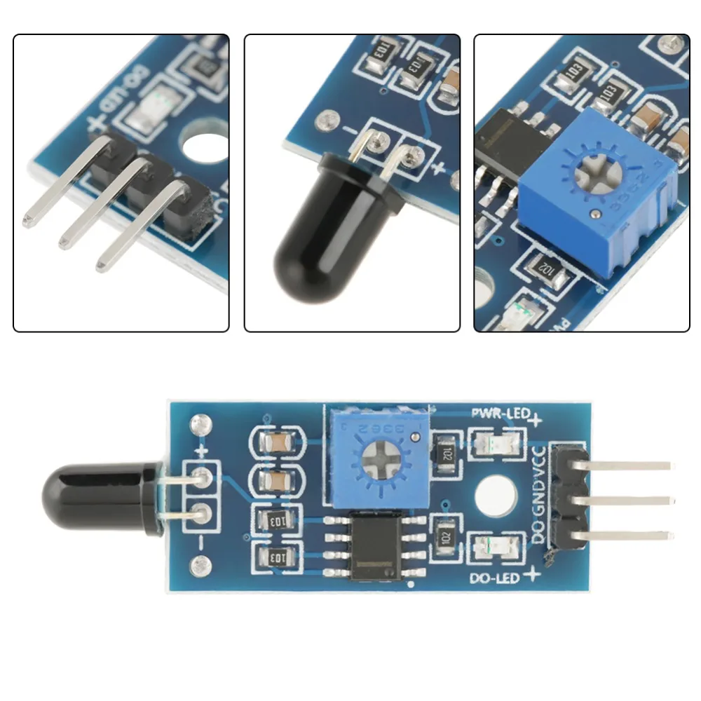 5 PCS 3.3V-5V Fire Sensor Module 3 PIN Wide Voltage IR Sensor Temperature Detecting Digital Output IR Infrared FireSensor