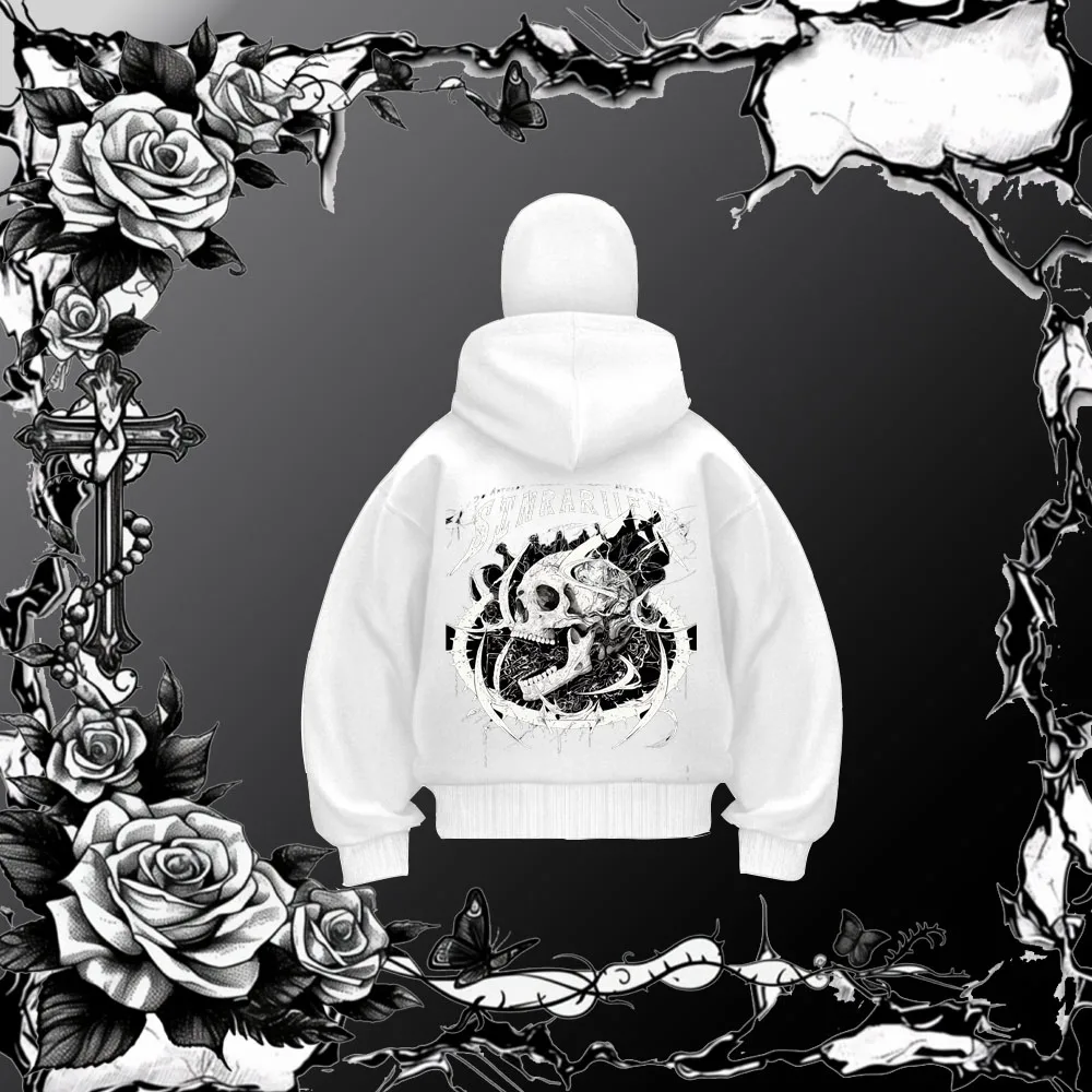 

European and American 2025 new double hoodie sweatshirt punk hip-hop gothic Harajuku street print creative pattern Y2K Top