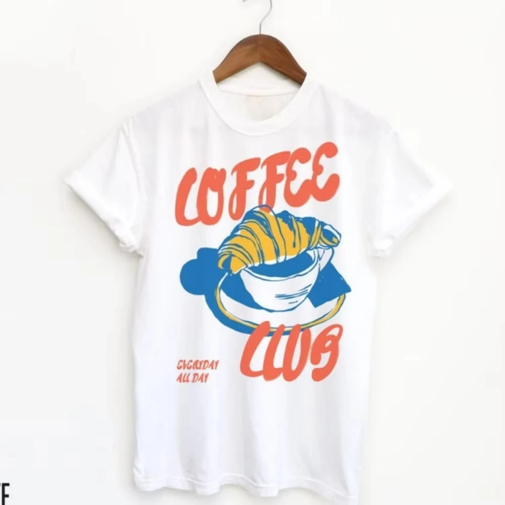 

Кофейная рубашка Coffee Club Футболка Ретро Кофейная рубашка Винтаж Эстетическая ретро графика Женские футболки Подходит для повседневной носки