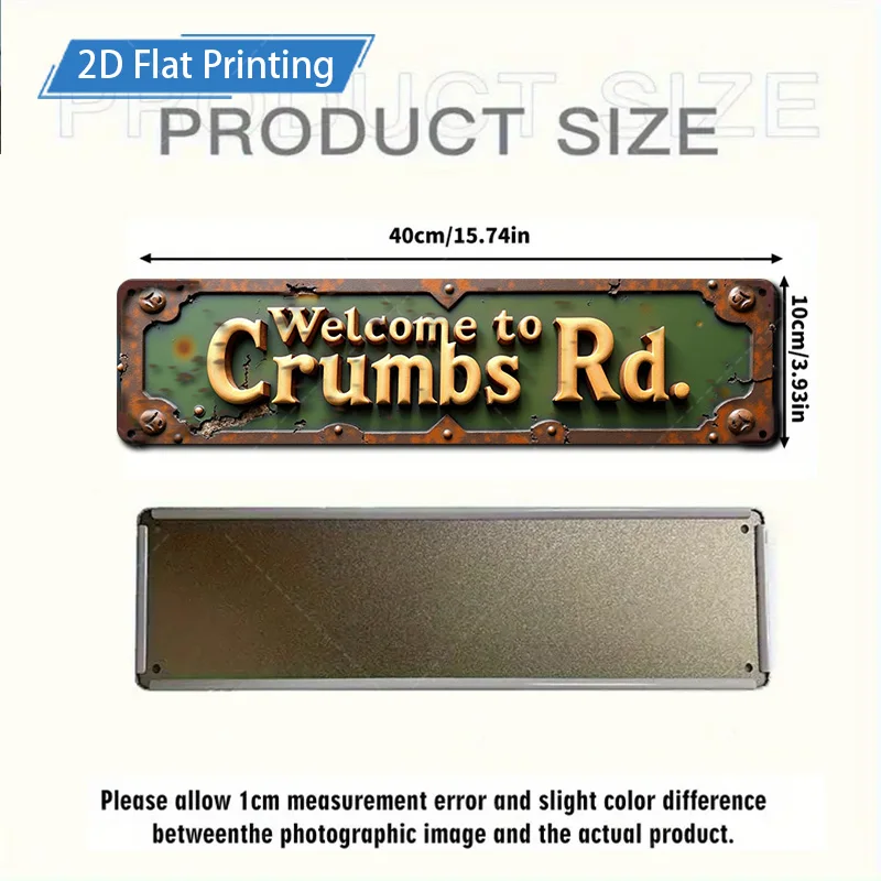 1 قطعة علامة معدنية، 4 × 16 بوصة ريفي "مرحبًا بكم في Crumbs Rd." لافتة معدنية - ديكور مزرعة عتيق #2