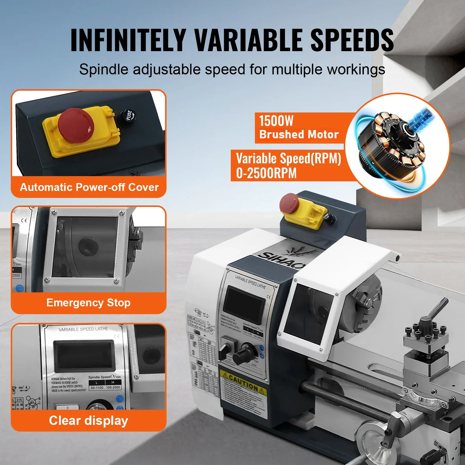 SIHAO Mini Tornio In Metallo Motore Brushless Velocità Variabile 1200W 220x600 220x750 220x500 180x350 Strumento di Lavorazione Dei Metallici Artigianato FAI DA TE