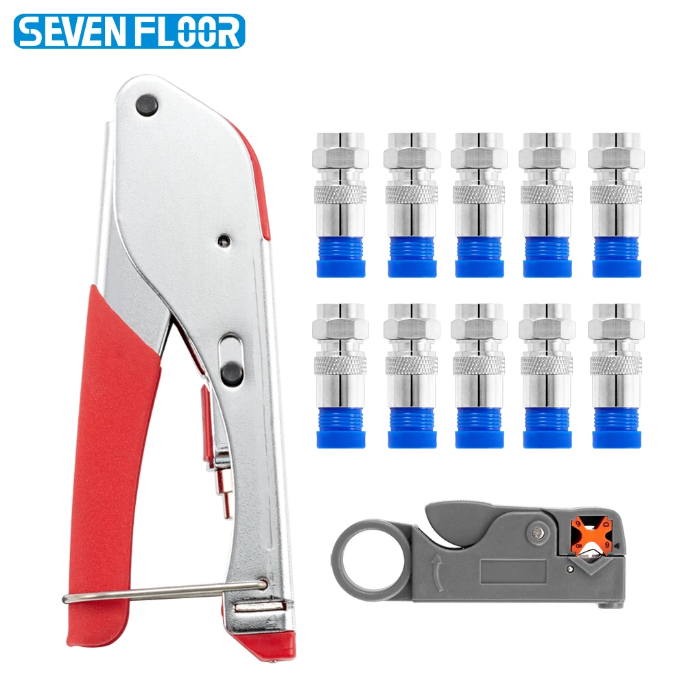 RG6 RG59 Coax Compression Crimper Kit with F Connectors & Coaxial Cable Stripper for Satellite TV CATV view 2