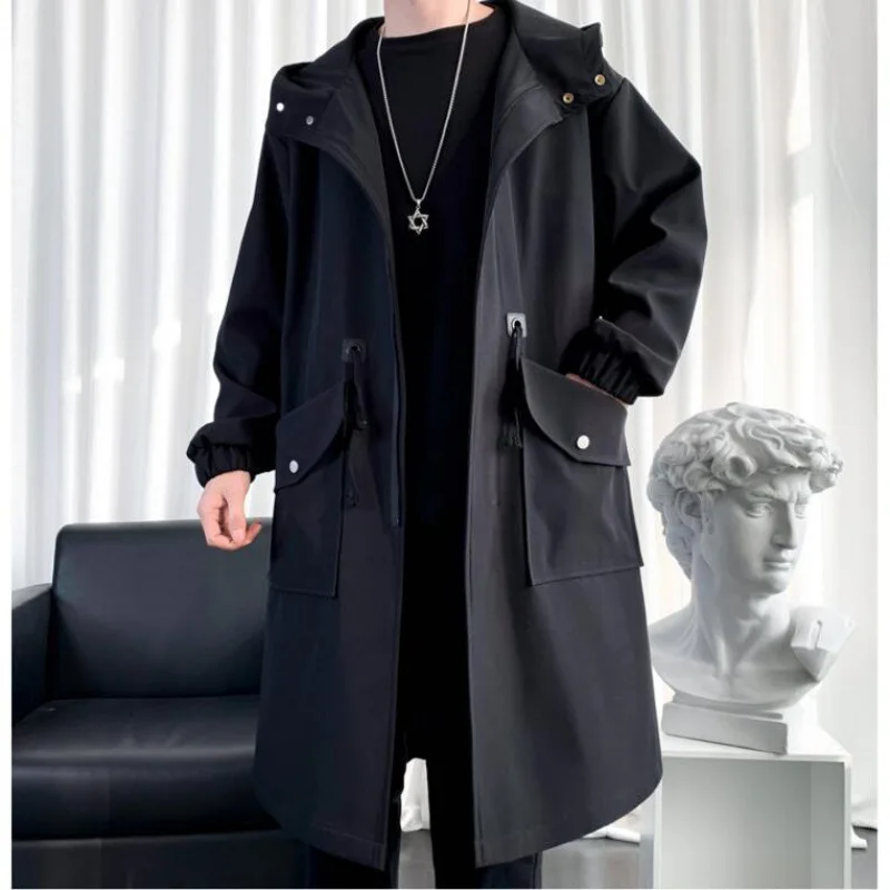 Prowow Windbreaker men's mid long style autumn winter new style men's loose over the knee style overcomes handsome coat jacket