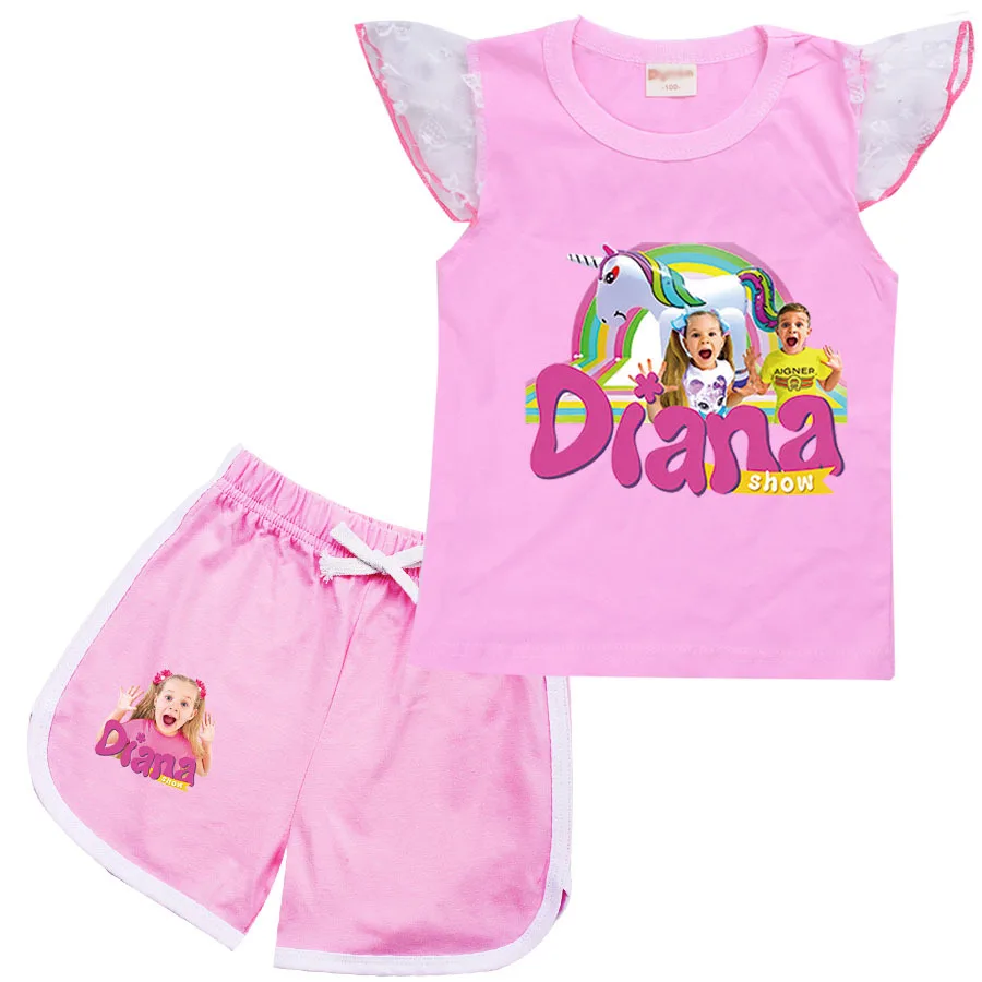 

Lovely Diana and Roma Show Clothes Kids Summer Sleeveless Tshirt and Shorts 2pcs Suit Toddler Girls Outfits Children's Clothing