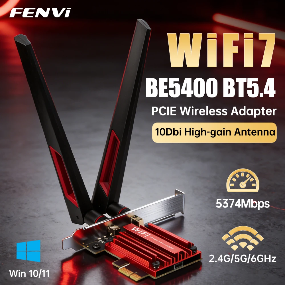 Adaptateur WIFI 7 FENVI MT7925 PCE-BE5400 PCI-E BT5.4 5400Mbps Tri Bande 2.4G/5G/6Ghz, adaptateur réseau sans fil Wi-Fi 7 pour Win 10/11
