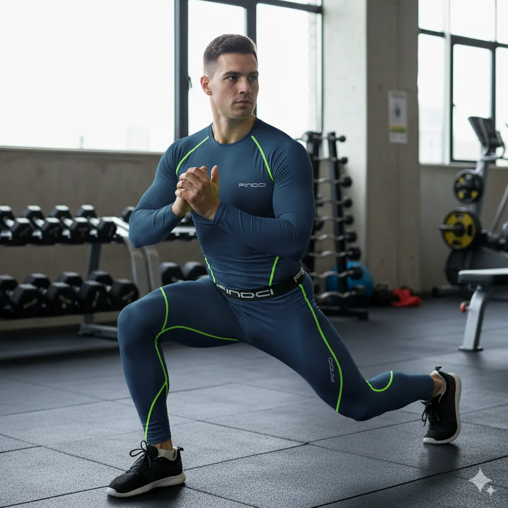 FINDCI Set da corsa sportivo da uomo Camicia a compressione + Pantaloni attillati sulla pelle Maniche lunghe Tuta da fitness ad asciugatura rapida Tute da yoga per palestra