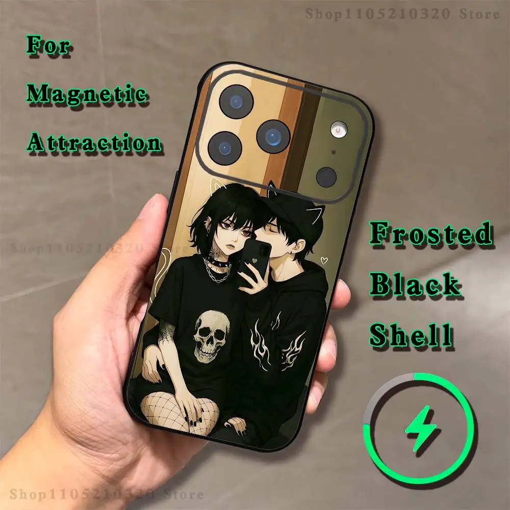 Love Black And Cute Emo Goth Phone Case For iPhone 17,16,15,14,13,12,X,XS,Pro,Max,Plus,E,Air,Mini with Magnetic Frosted Clear - view 5