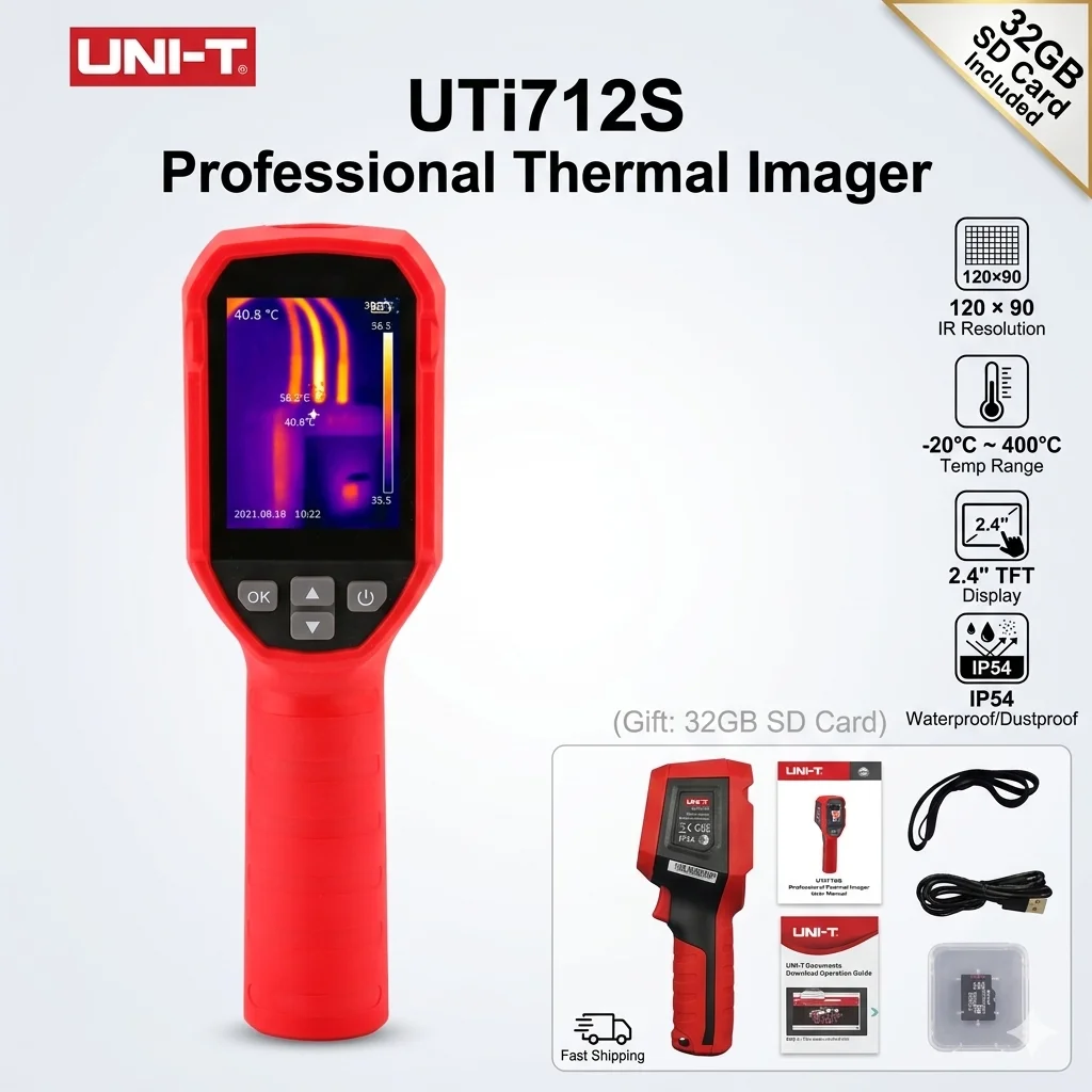 UNI-T UTi712S Thermal Camera 120x90 IR Infrared Imager 8H Battery 6 Color Modes IP54 Drop HVAC Automotive Electrical Inspection