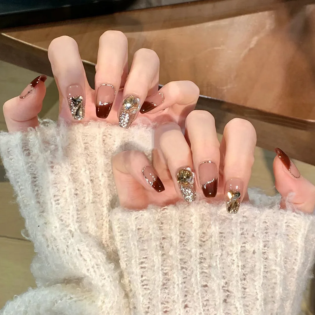 24 stücke falsche Nägel Cartoon 3d Strass steine drücken auf falsche Nägel niedlichen Schnecken design für Frauen Mädchen abnehmbare volle Abdeckung Nagels pitzen