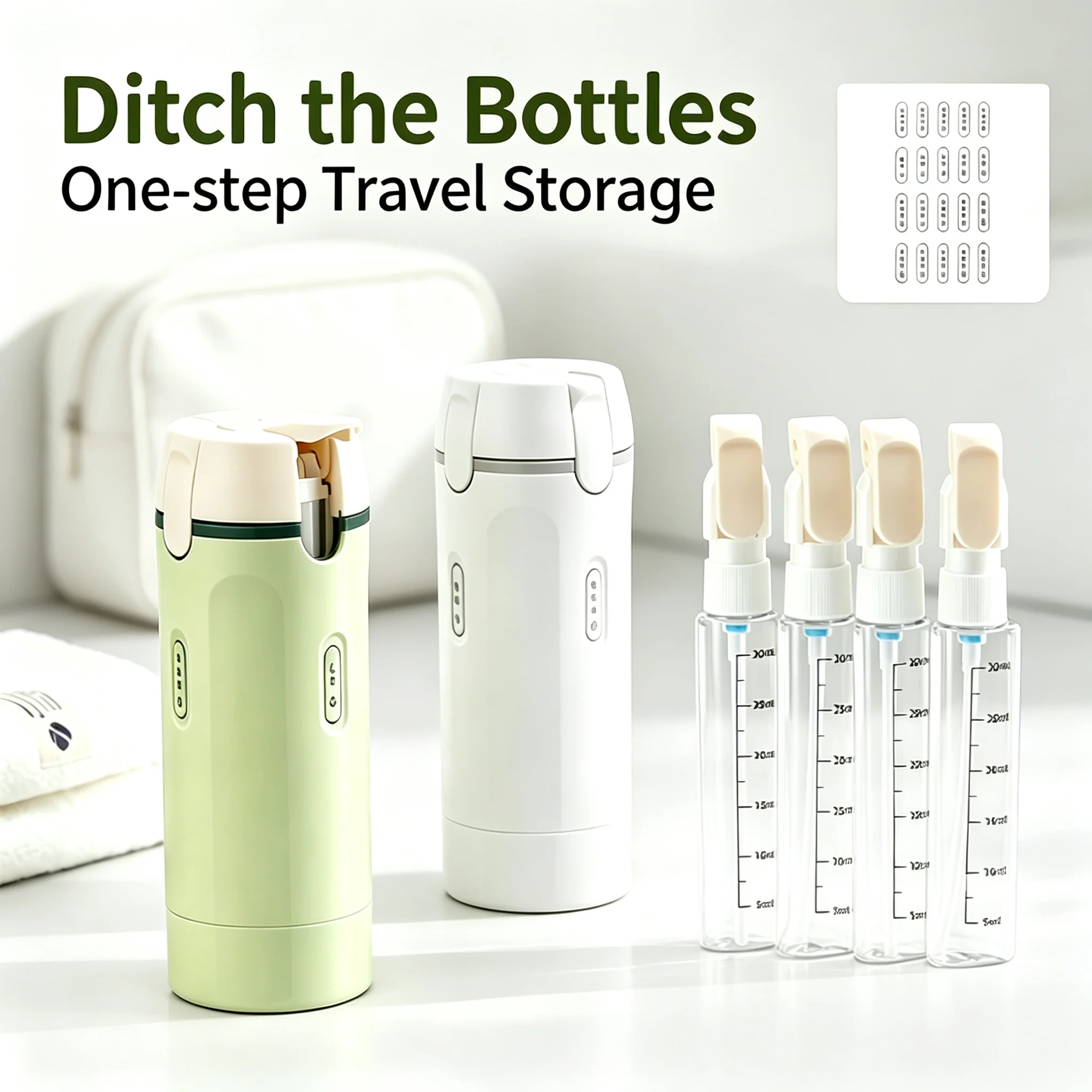 1pc 4-in-1 Emulsion Dispenser Bottle, Travel Bottle, Minimalist with Labels, Travel Dispenser Bottle, Toiletry Container