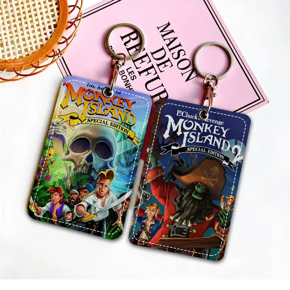 Picture 5: Classic Game The Secret Of Monkey Island 1Pc PU Leather Card Holder Keychain Key Ring Door Lock Access Tags ID Card Case