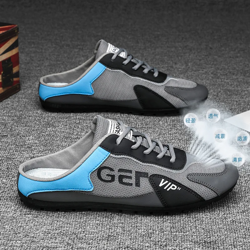 

Men Slippers Trend Baotou Shoes for Men Summer Breathable Casual Shoe Vulcanized Flats Male Sneakers Half Slip-on Shoes 2026