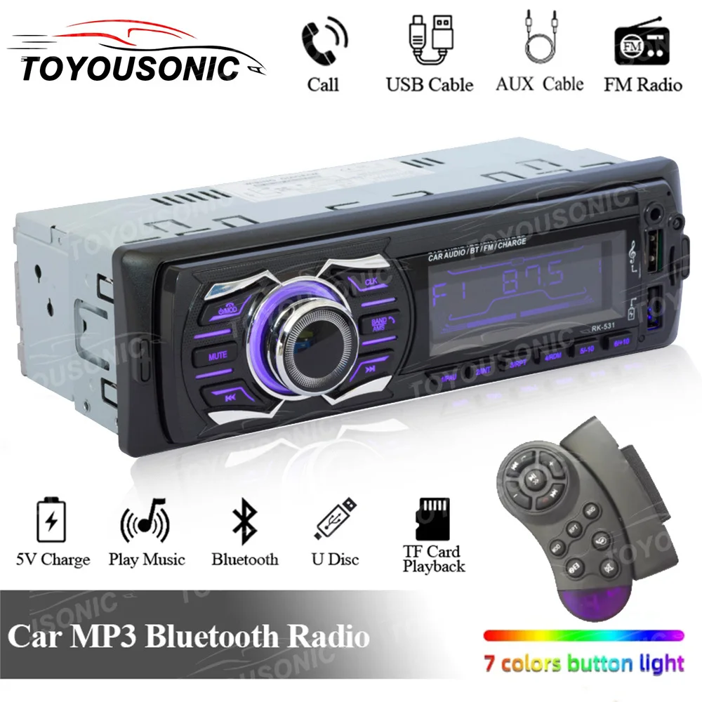 

TOYOUSONIC Car Radio BT Car MP3 Player FM Receiver With Steering Wheel Control AUX Input/USB/TF 1 din MP3 Stereo ISO power cable