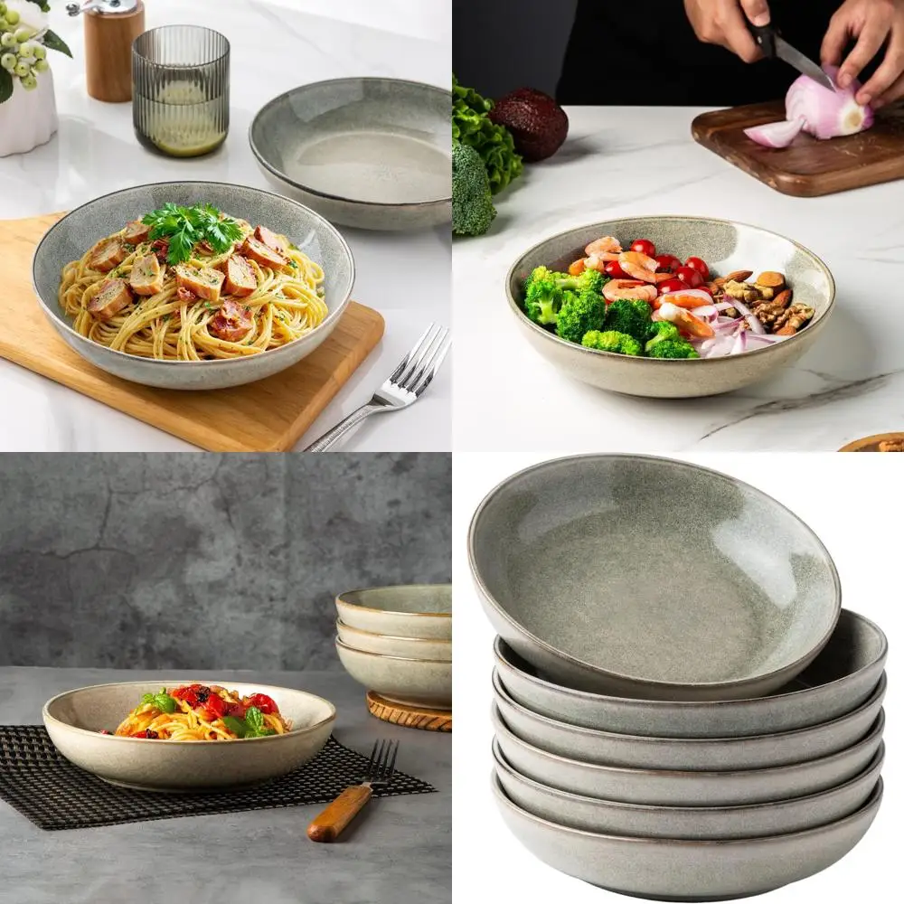 

Set of 6, 36oz Stoneware Pasta Bowls, 8.5 Large Serving Bowls for Kitchen, Ideal for Pasta, Salad, Oatmeal, Microwave Safe with