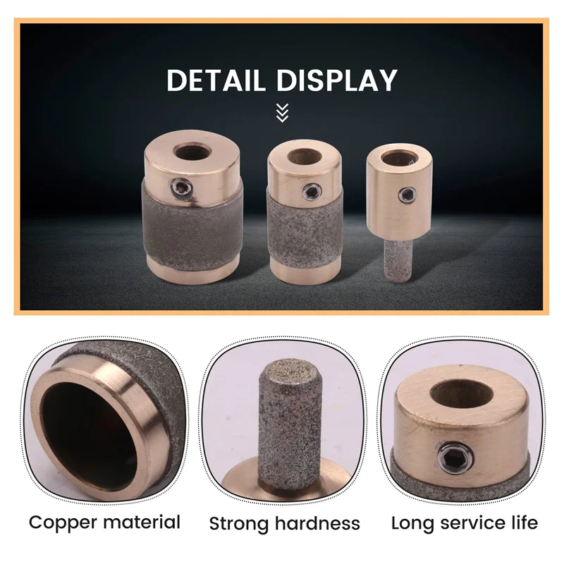 Top Deals 3Pcs Grinder Head 1 Inch 3/4 Inch 1/4 Inch Brass Core Standard Grit Stained Glass Grinder Bit Head For Glass Stone