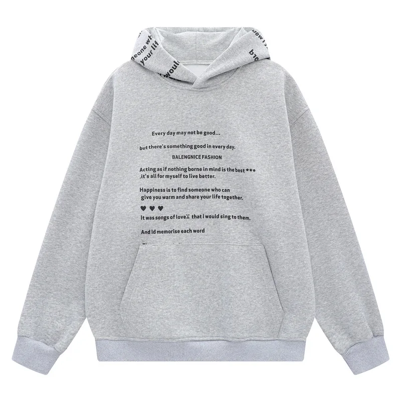 Men And Women Casual Loose HoodIes Unisex Letter Print Sweatshirts Hip Hop Front Pockets Y2k High Street Clothing For Spring