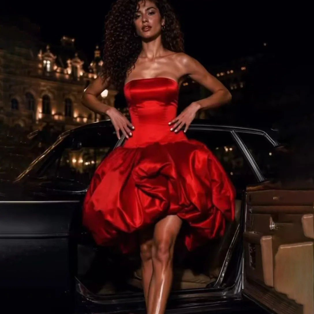3D Structured Cocktail Dress Off Shoulder Taffeta Ruffle Short Prom Gown A Line Chic Mini Formal Party Dress Short Red