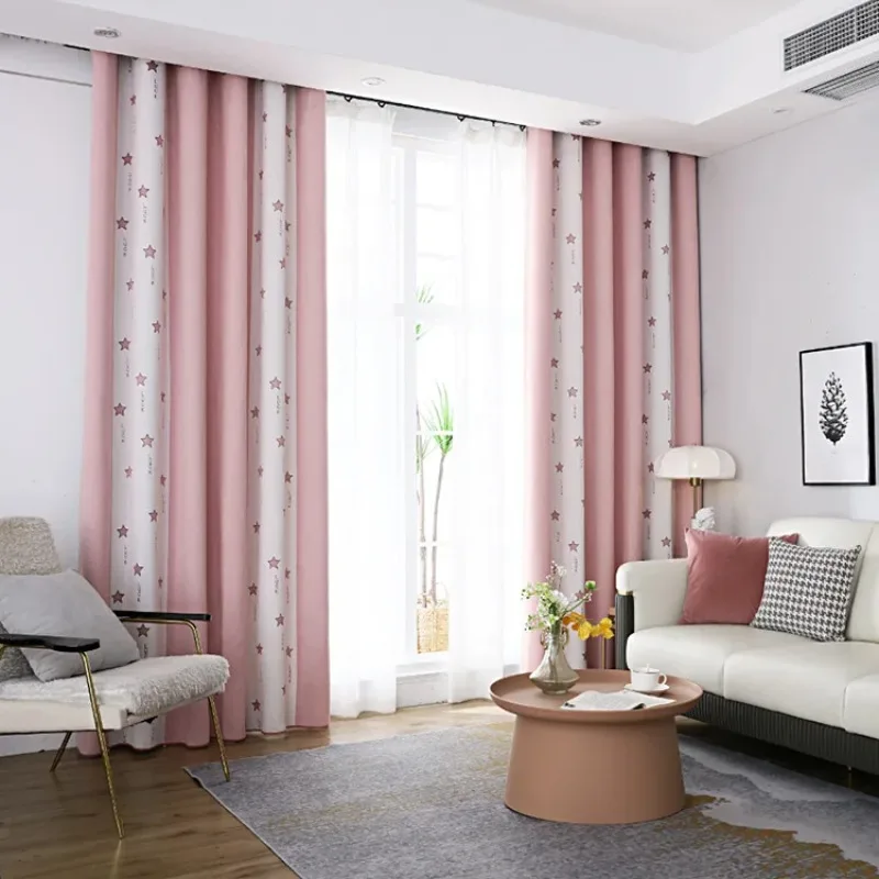Custom Size Children's Room Full Shade Girl Pink Jacquard Luxury Blackout Sheer Curtains for Living Dining Room Bedroom Door