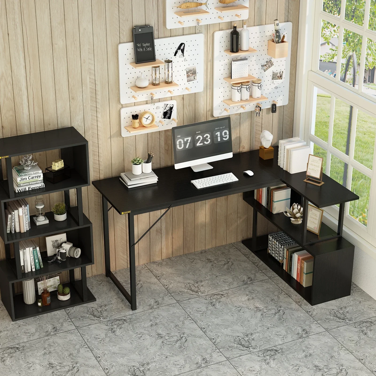 L Shaped Computer Desk with 2 Shelves Bookshelf, Modern Corner Computer Desk with Storage, Office Desk Study Table Writing