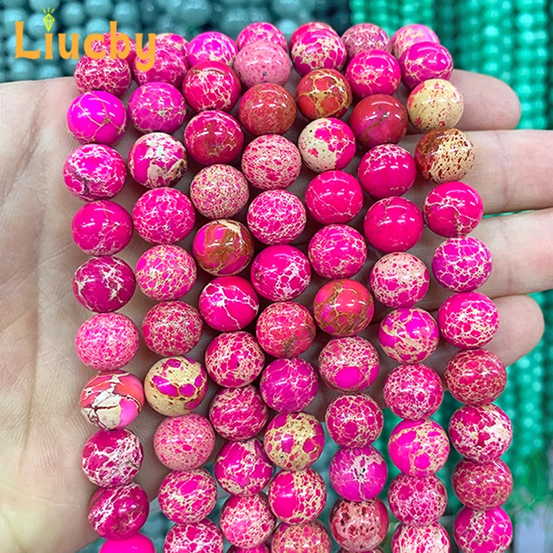 

Natural Stone Rose Pink Imperial Jaspers Sea Sediment Turquoise Beads DIY anklet gift For Jewelry Making 15" Inch 4/6/8/10/12MM