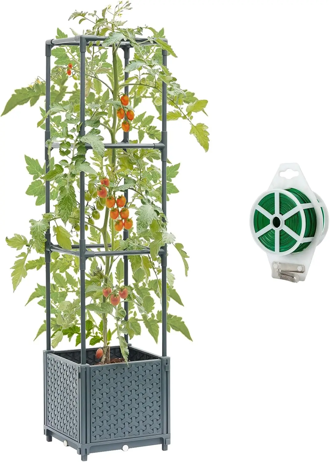 

Raised Garden Bed with Tomato Cage and Trellis for Outdoor Patio Greenhouse Climbing Vegetables