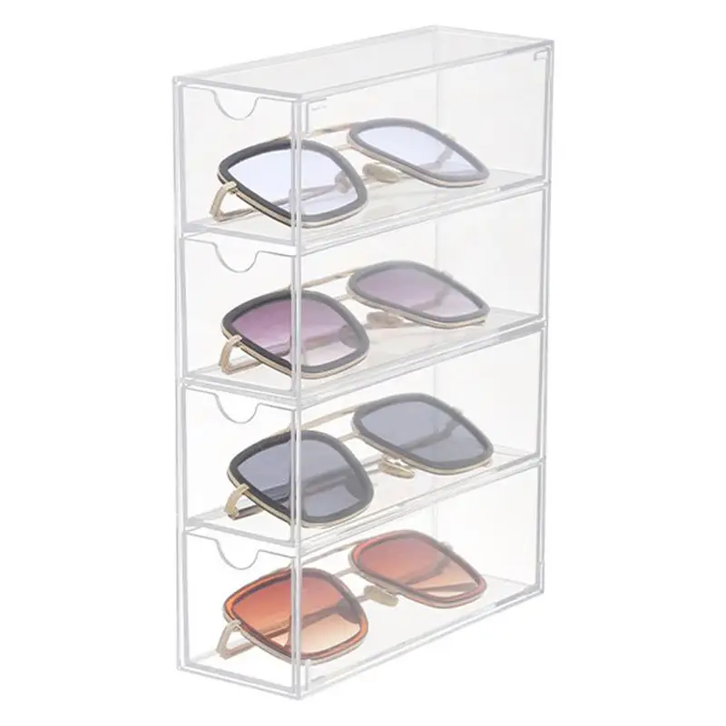 Acrylic Glasses Organizer Clear Sunglass Storage 4-Layer Tabletop Eyeglass Display Case Eyewear Collection Box For Jewelry Watch